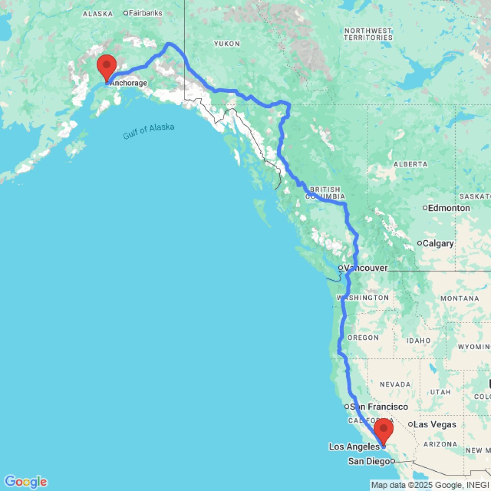Trip between Los Angeles and Anchorage