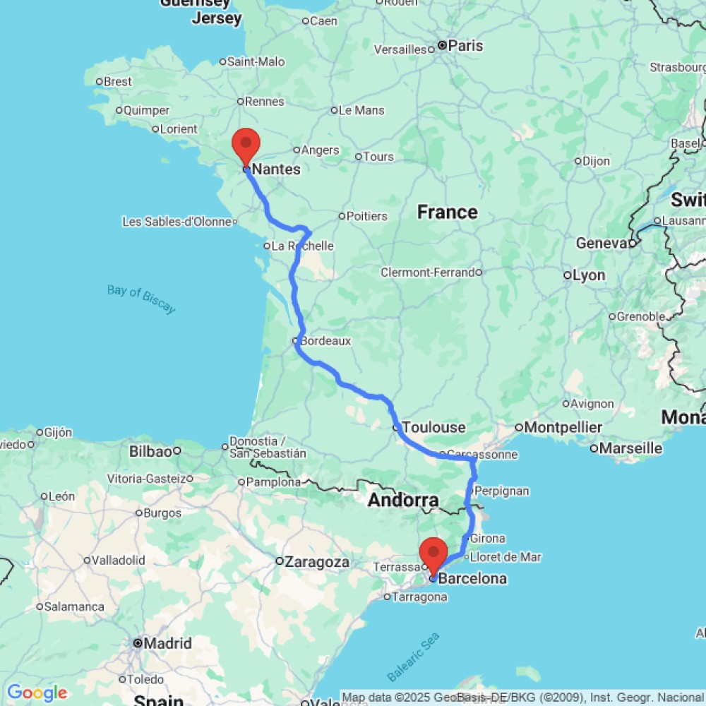 Trip between Nantes and Barcelona