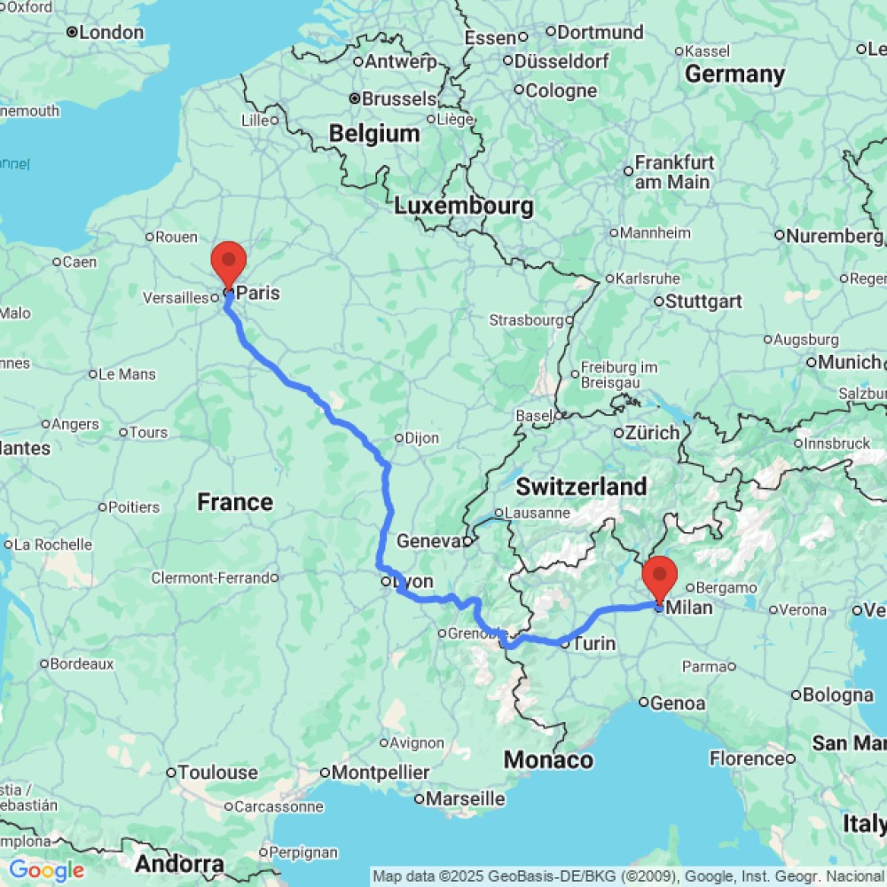 Trip between Paris and Milan