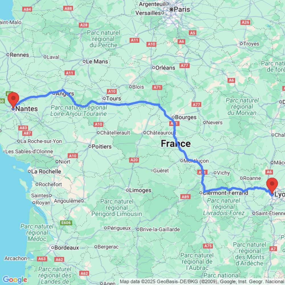 Trip between Nantes and Lyon