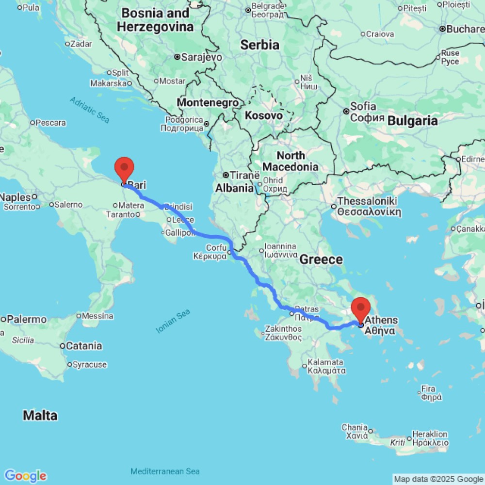 Trip between Bari and Athens
