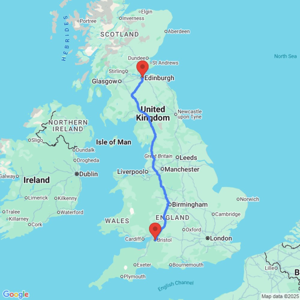 Trip between Edinburgh and Bristol