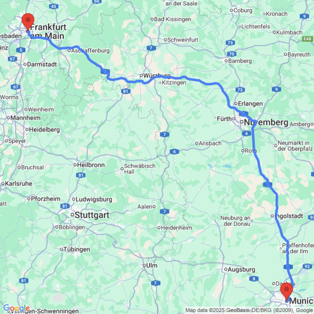 Trip between Munich and Frankfurt