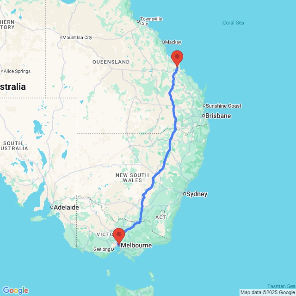 Trip between Melbourne and Rockhampton