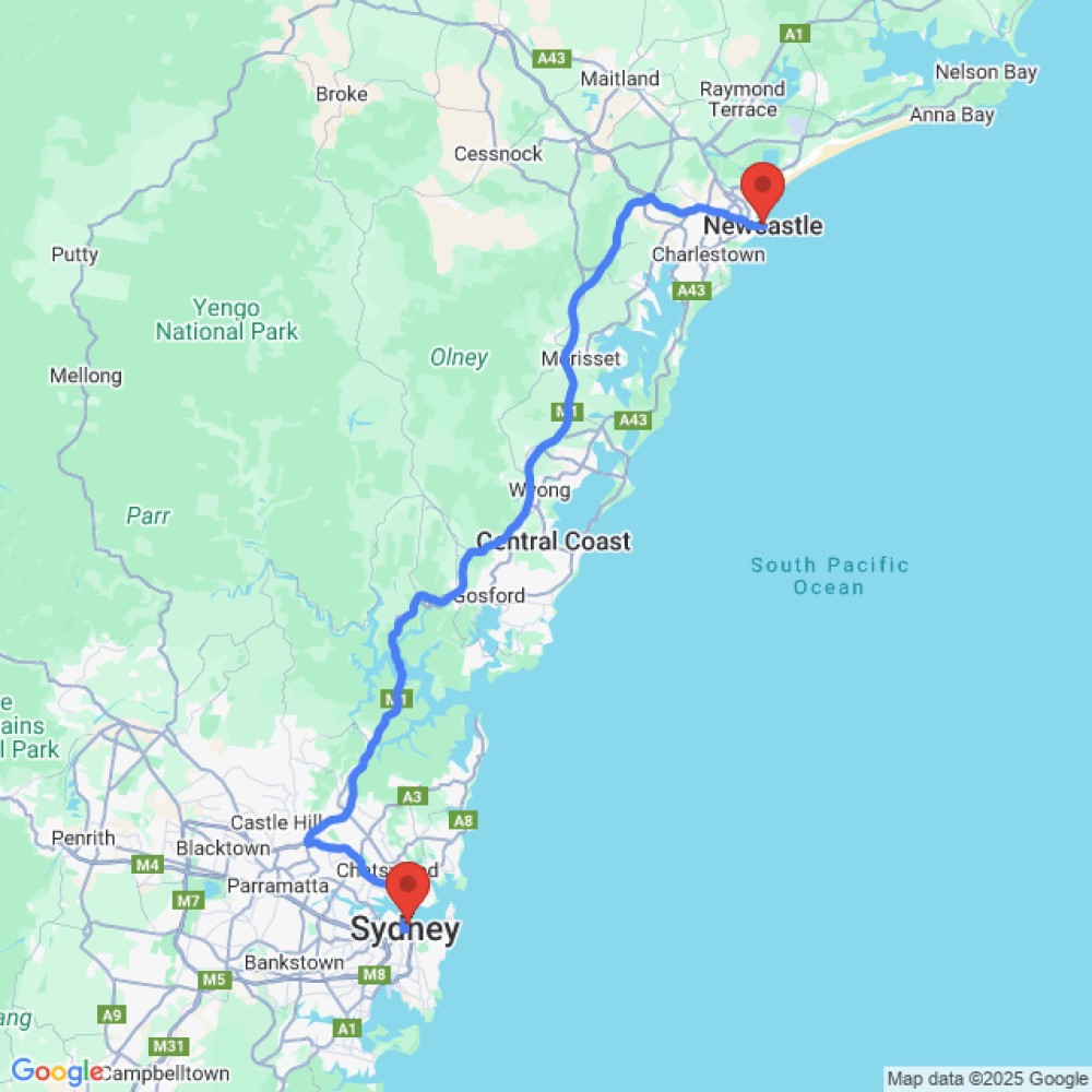 Trip between Sydney and Newcastle