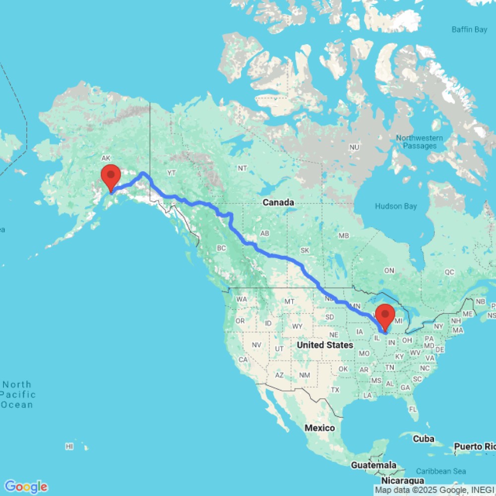 Trip between Chicago and Anchorage