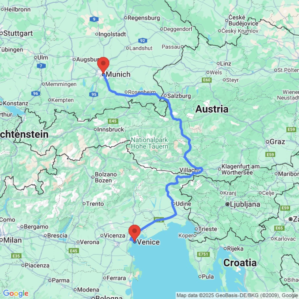 Trip between Venice and Munich