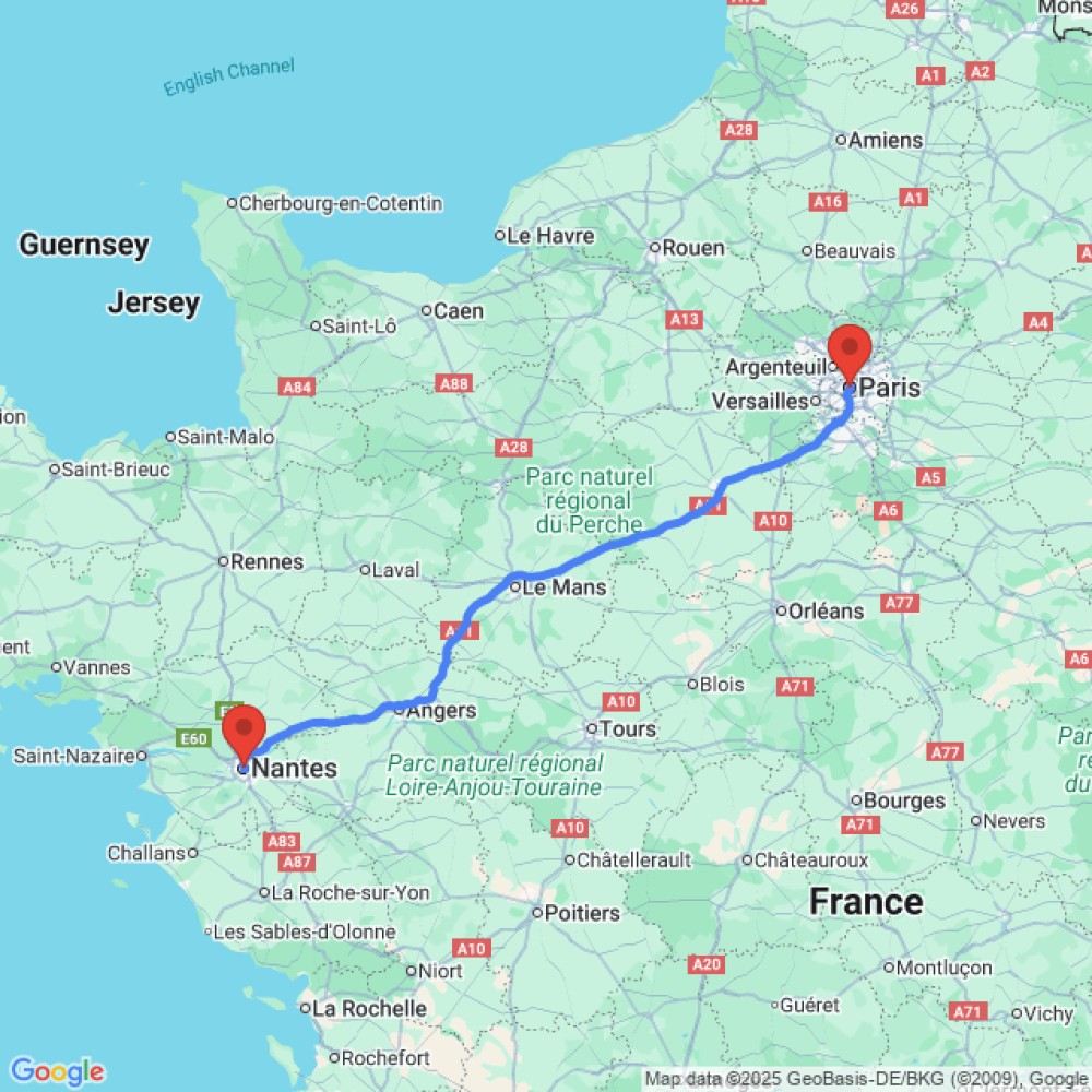 Trip between Nantes and Paris