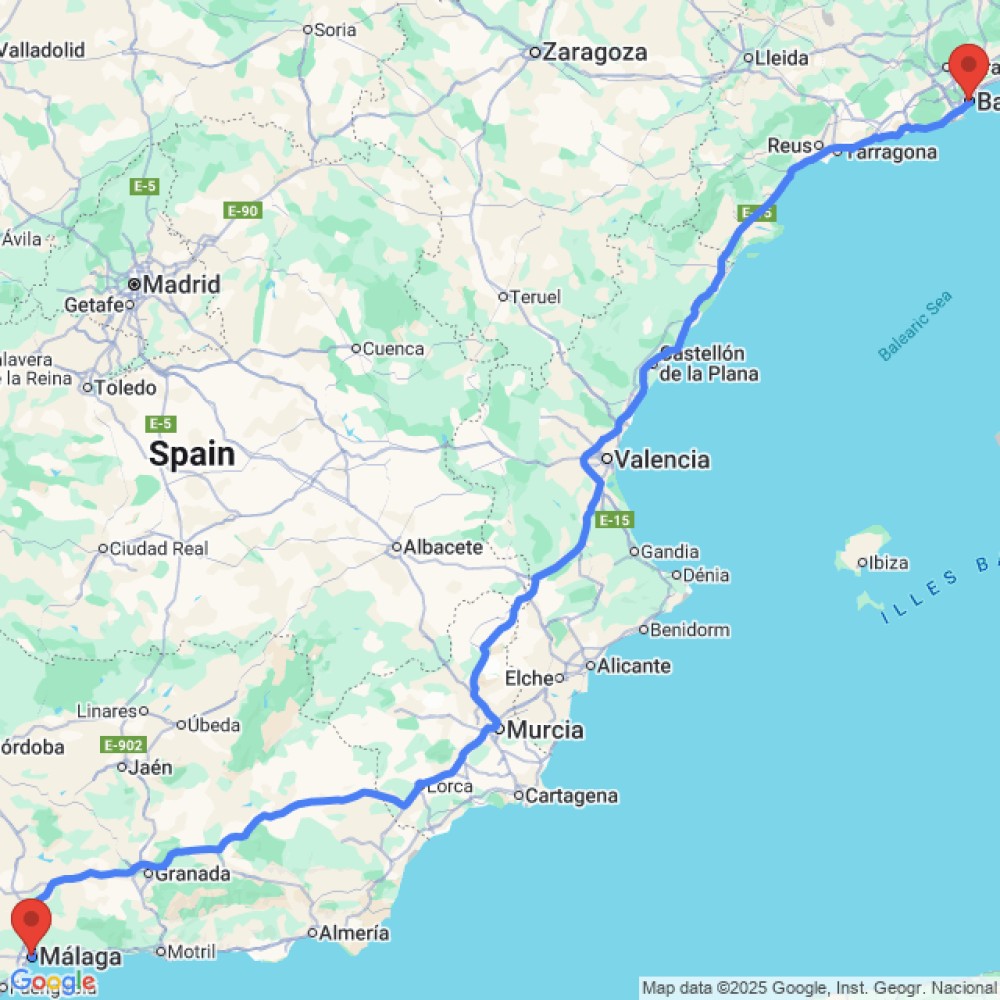 Trip between Malaga and Barcelona