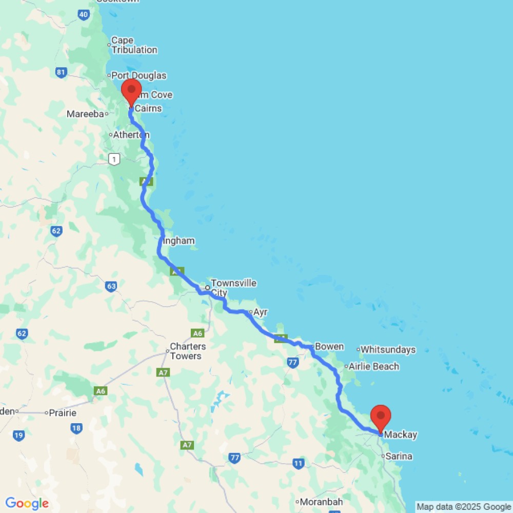 Trip between Cairns and Mackay
