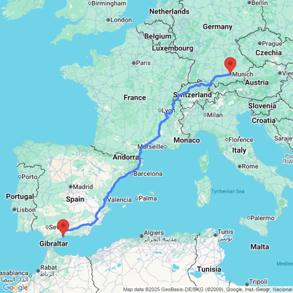 Trip between Munich and Malaga