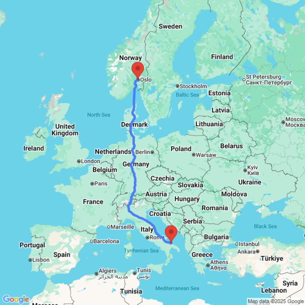 Trip between Bari and Oslo