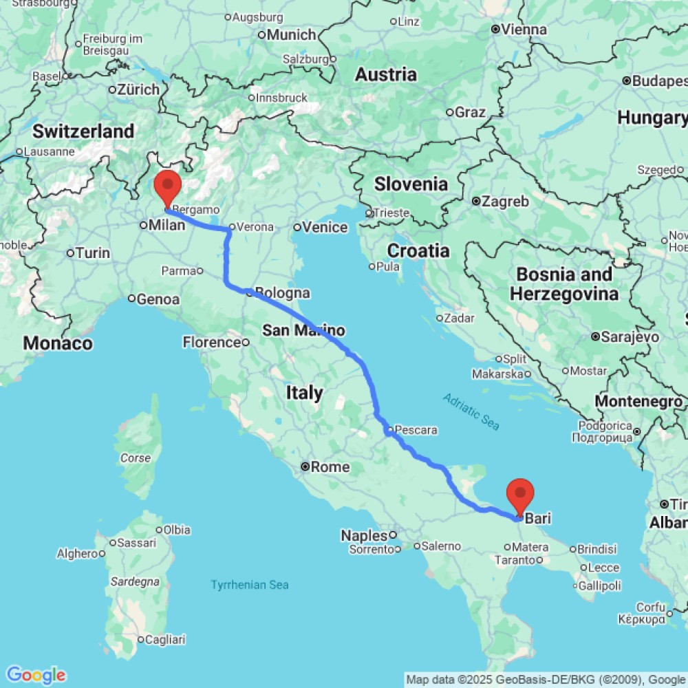 Trip between Bari and Bergamo
