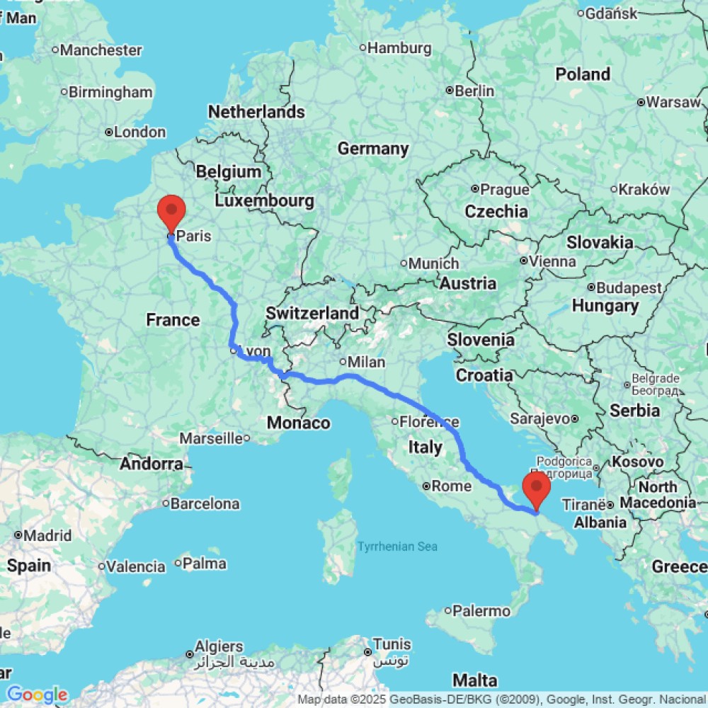 Trip between Paris and Bari