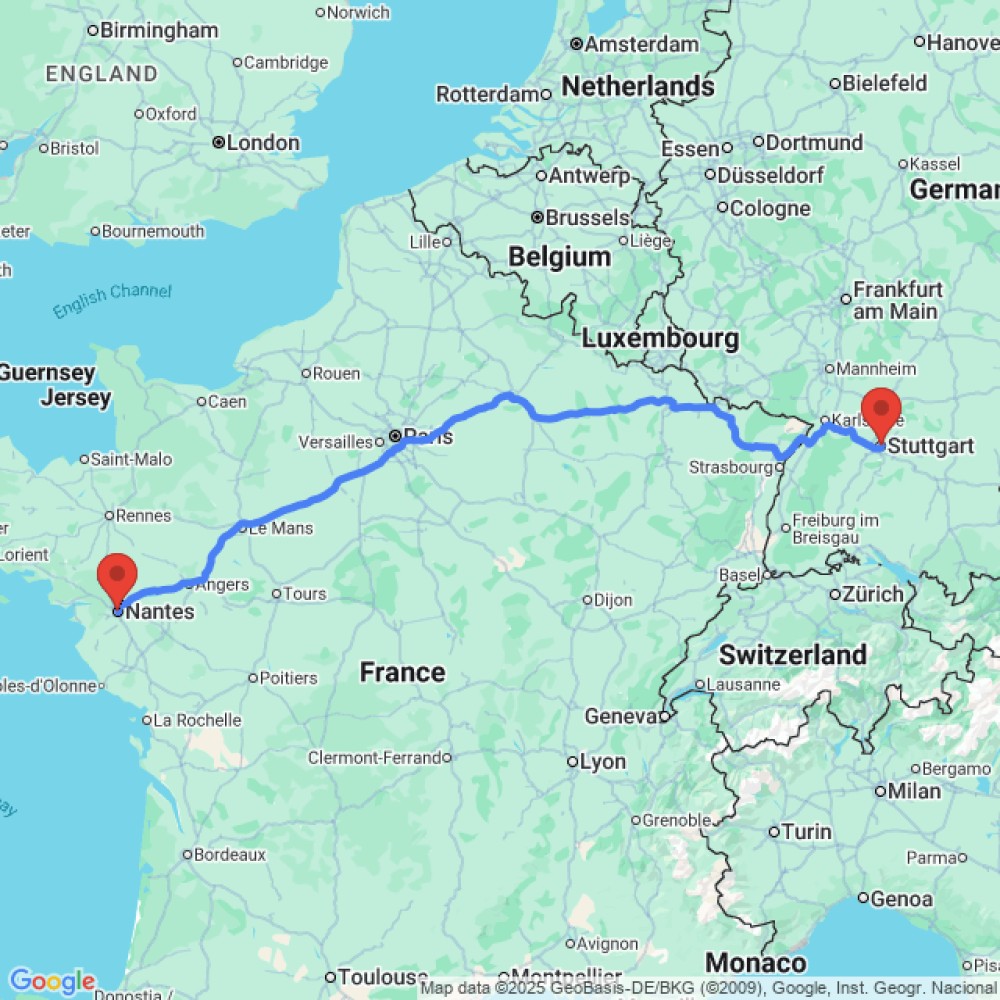 Trip between Nantes and Stuttgart