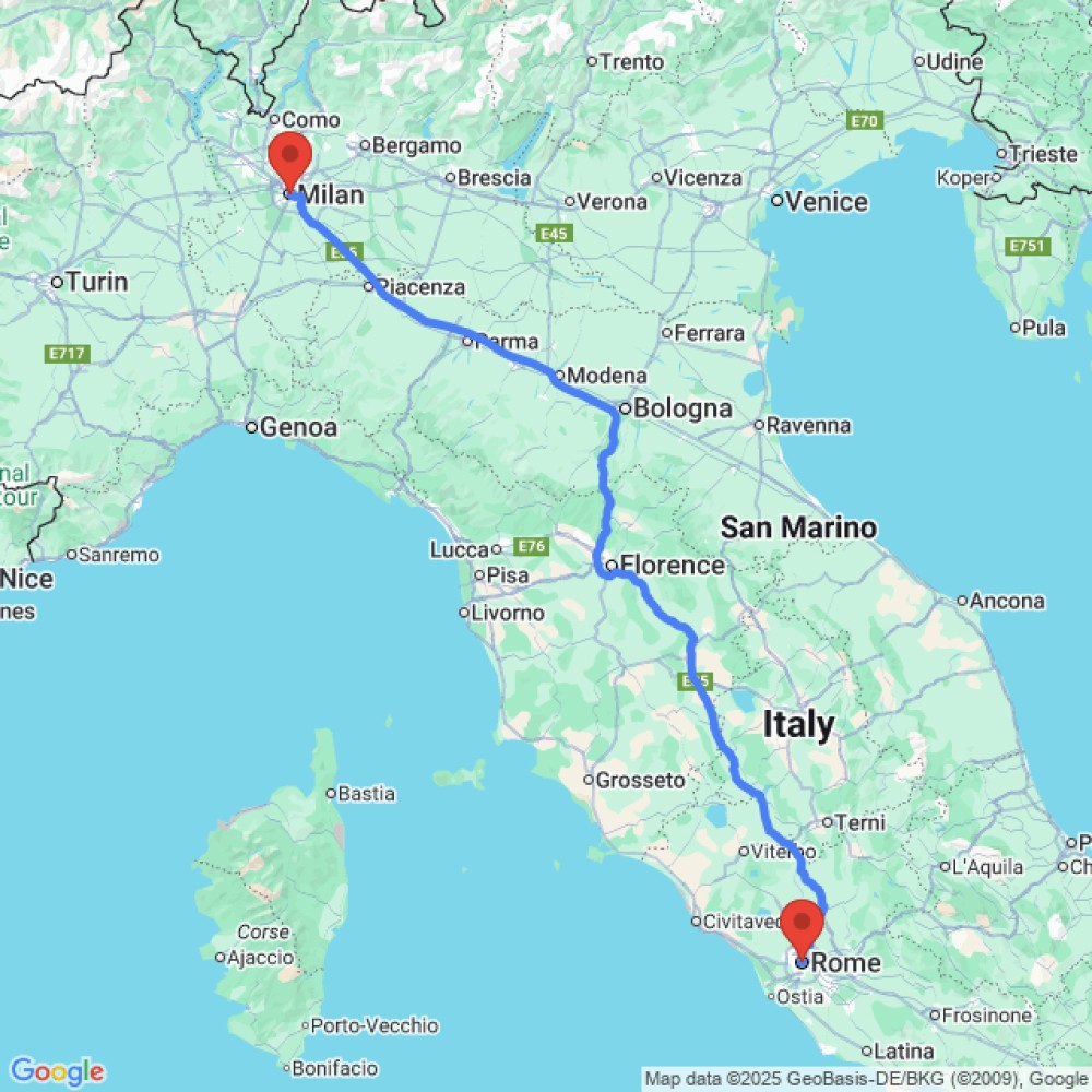 Trip between Rome and Milan