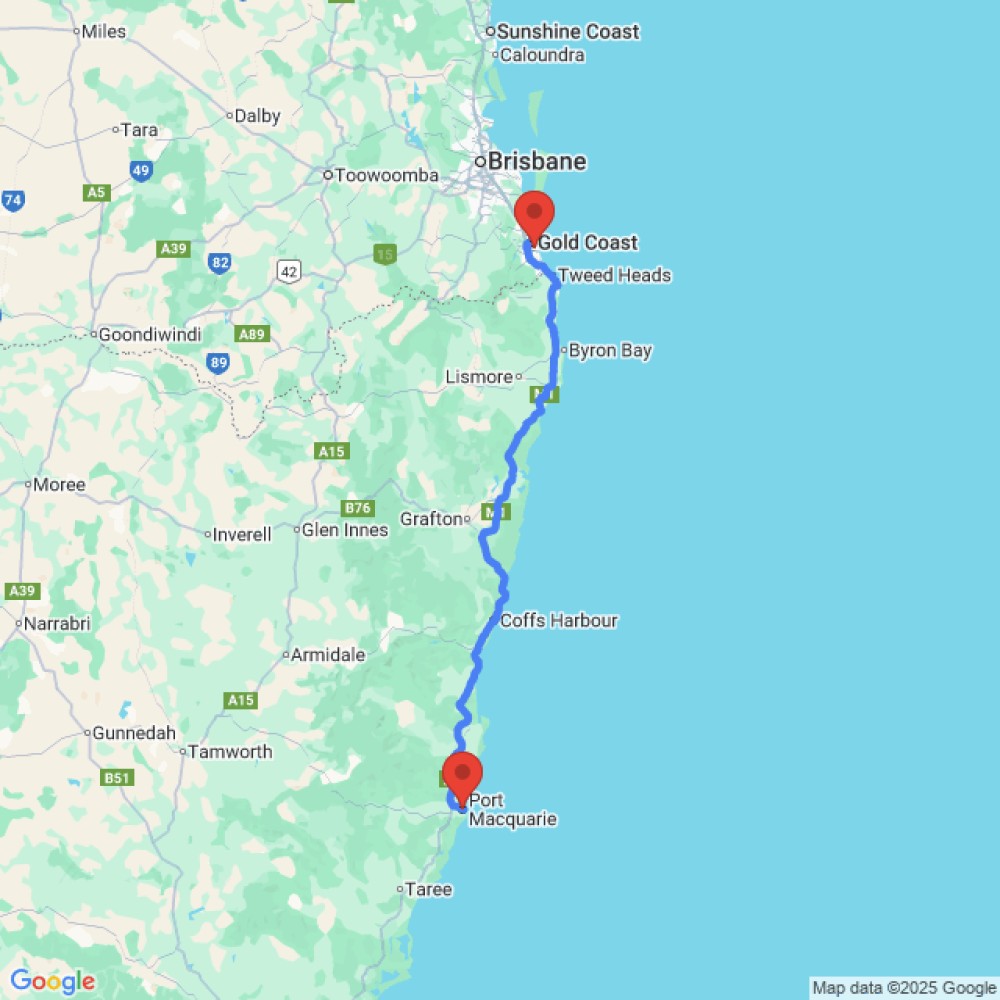 Trip between Gold Coast and Port Macquarie