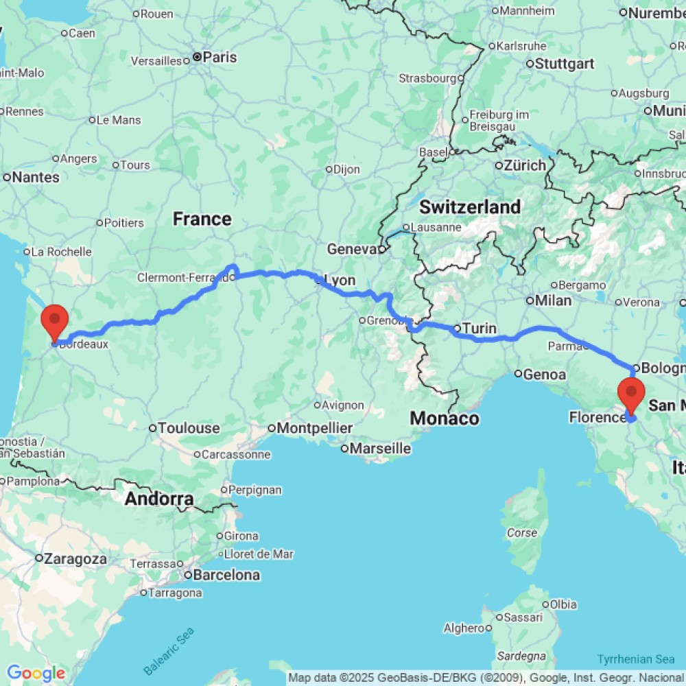 Trip between Florence and Bordeaux