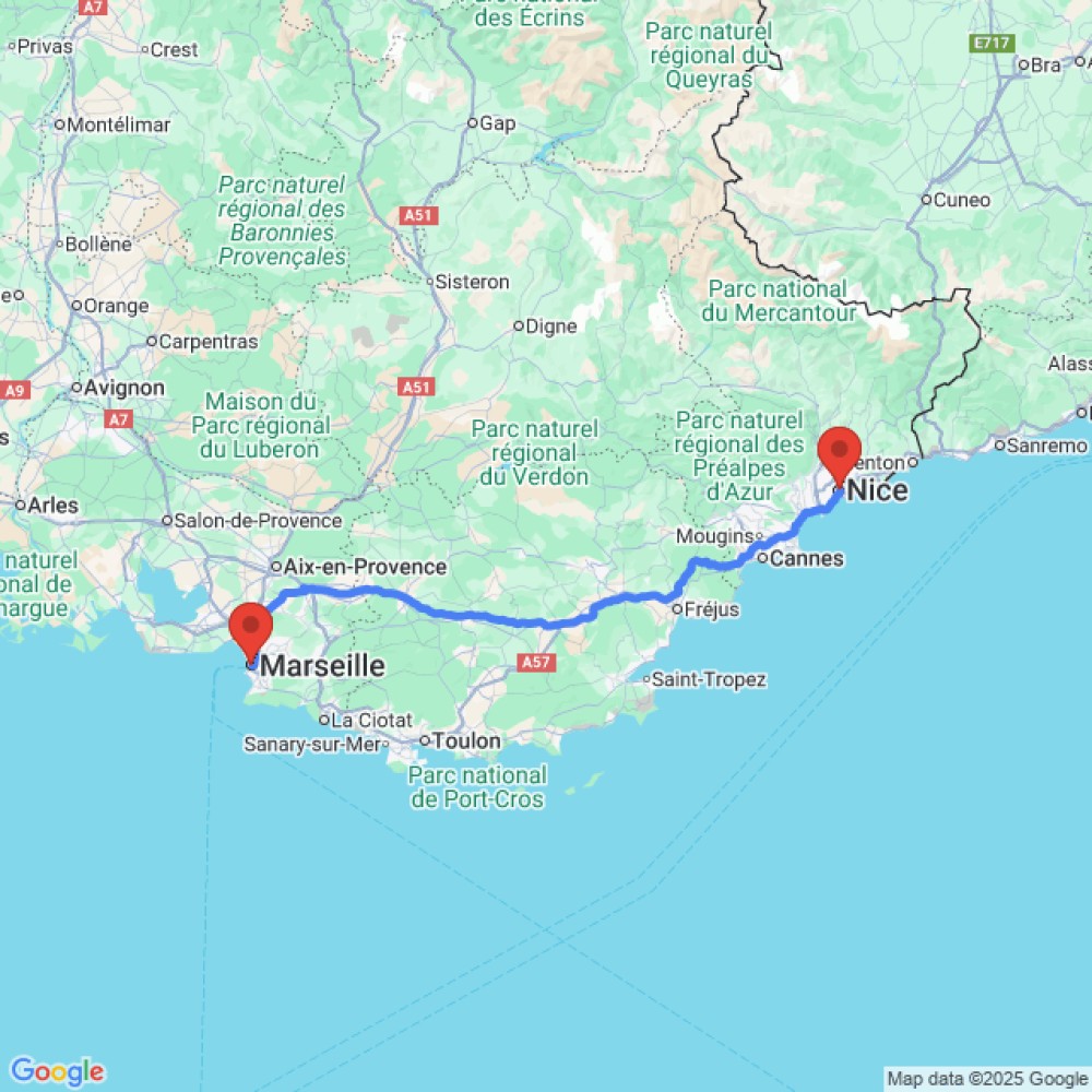 Trip between Marseille and Nice