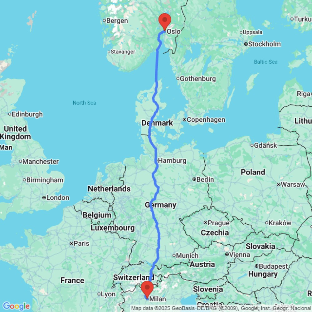 Trip between Milan and Oslo