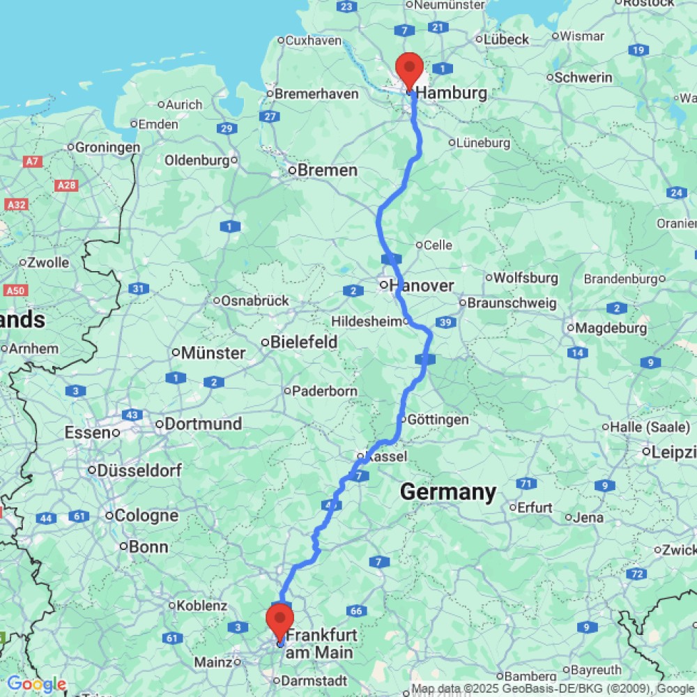 Trip between Hamburg and Frankfurt