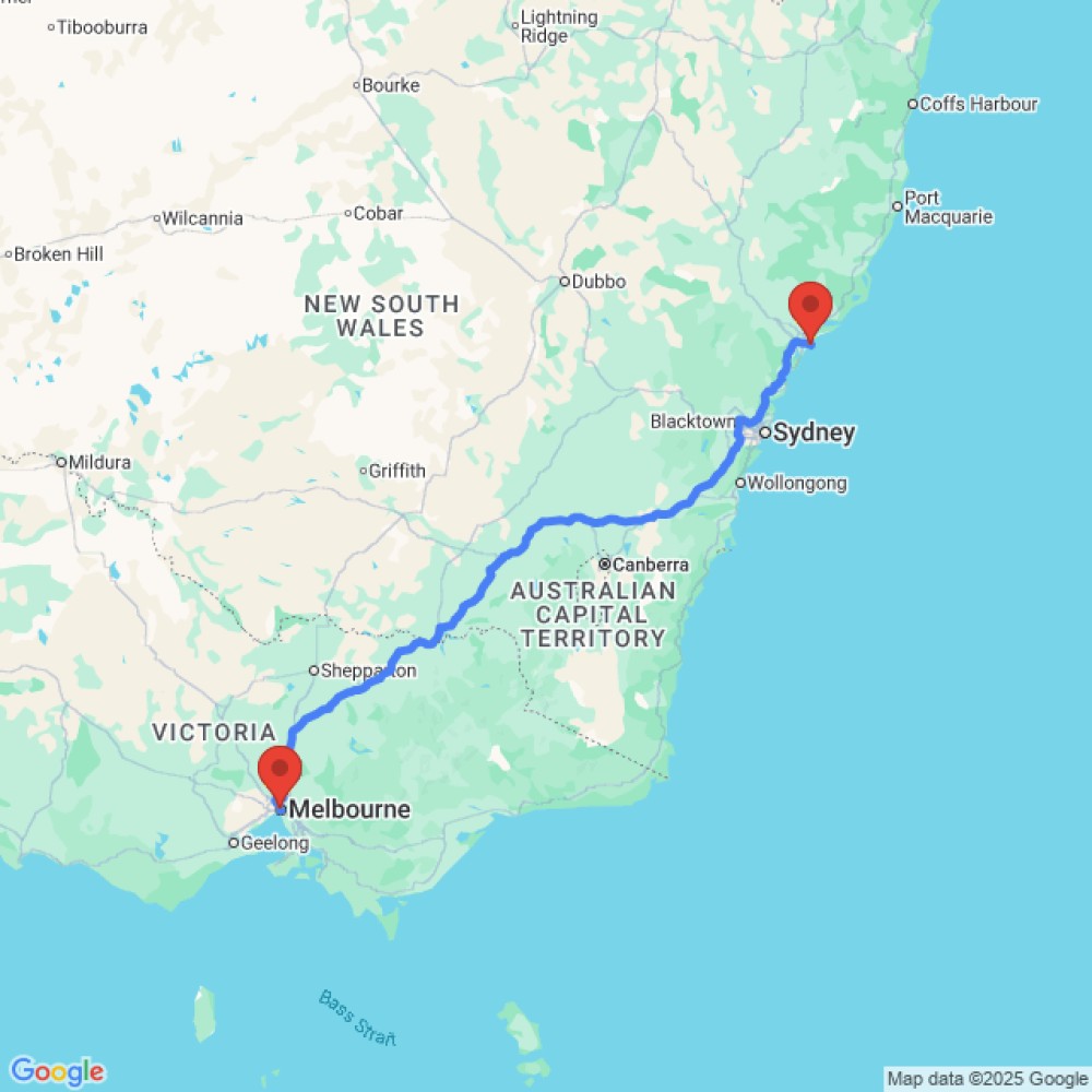 Trip between Newcastle and Melbourne