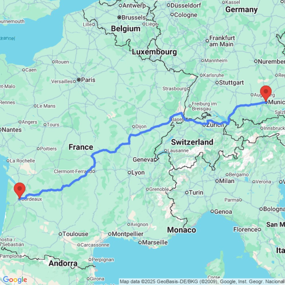 Trip between Munich and Bordeaux