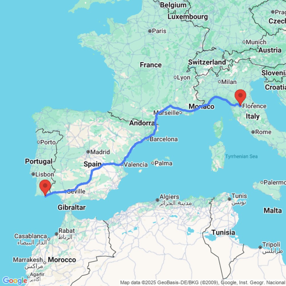 Trip between Florence and Faro
