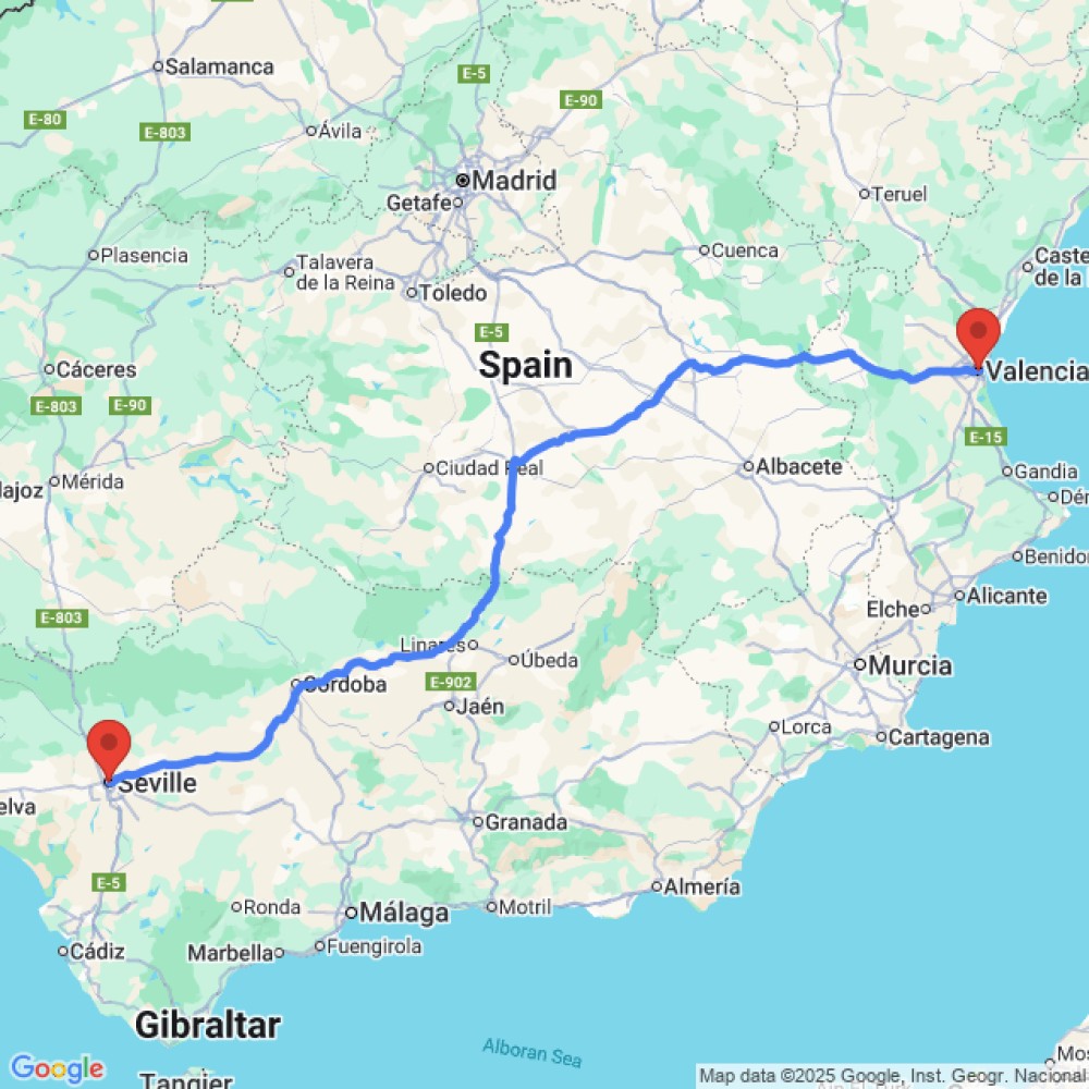 Trip between Seville and Valencia