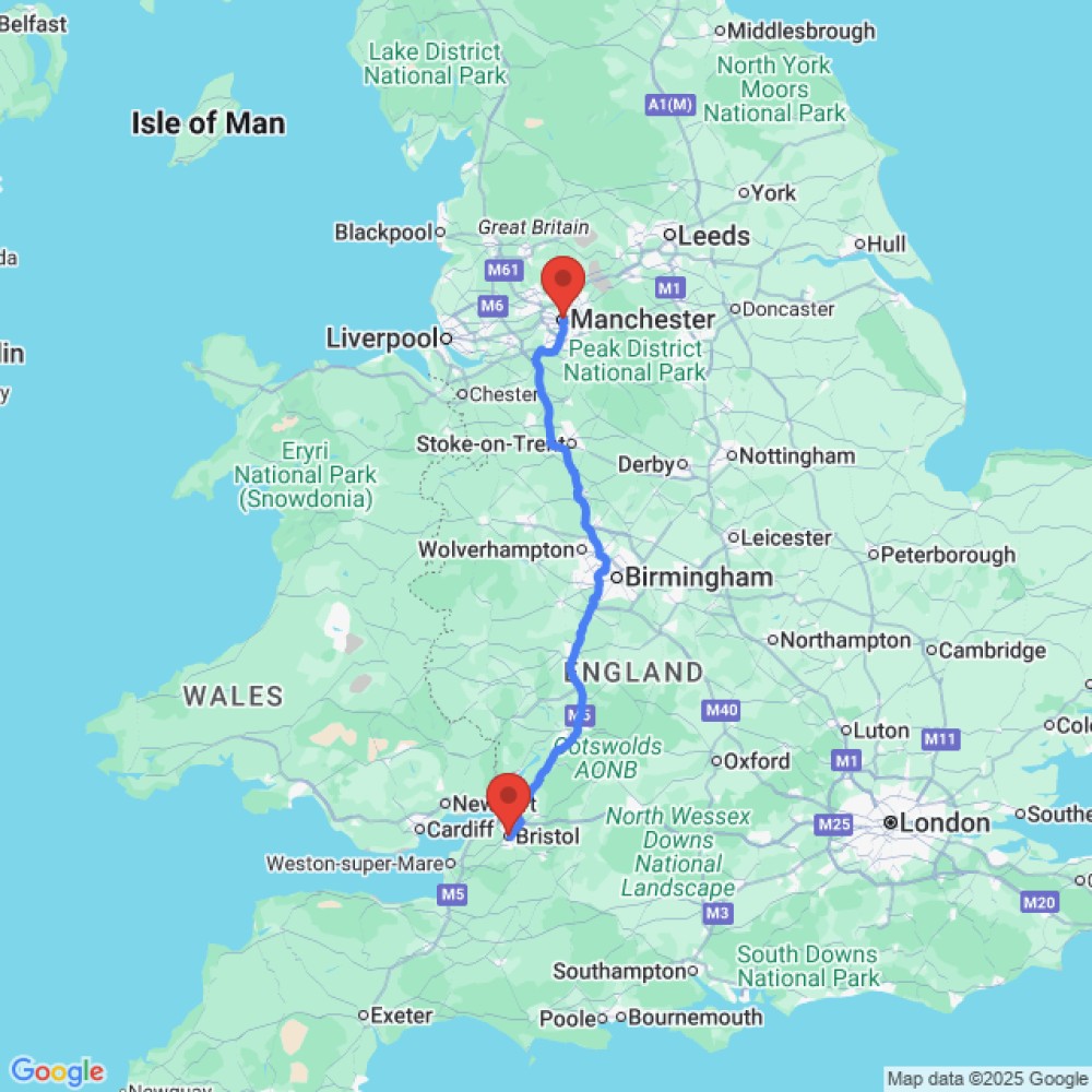 Trip between Bristol and Manchester