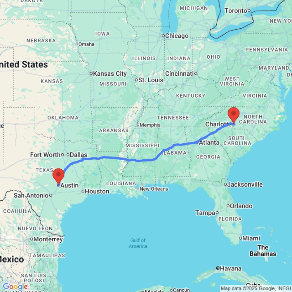 Trip between Austin and Charlotte