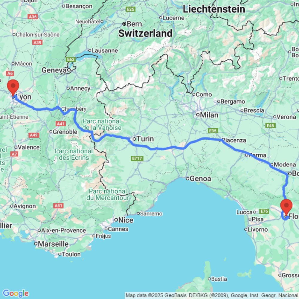 Trip between Florence and Lyon