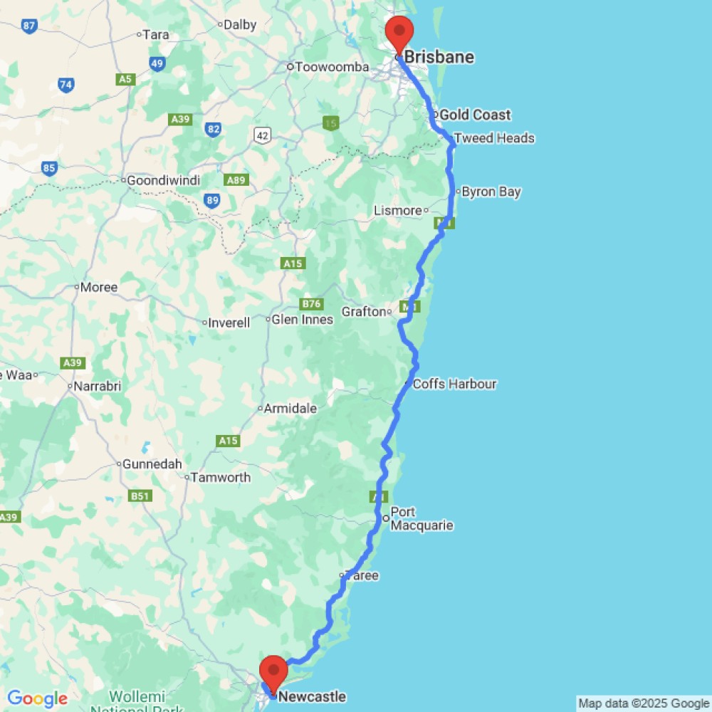 Trip between Newcastle and Brisbane
