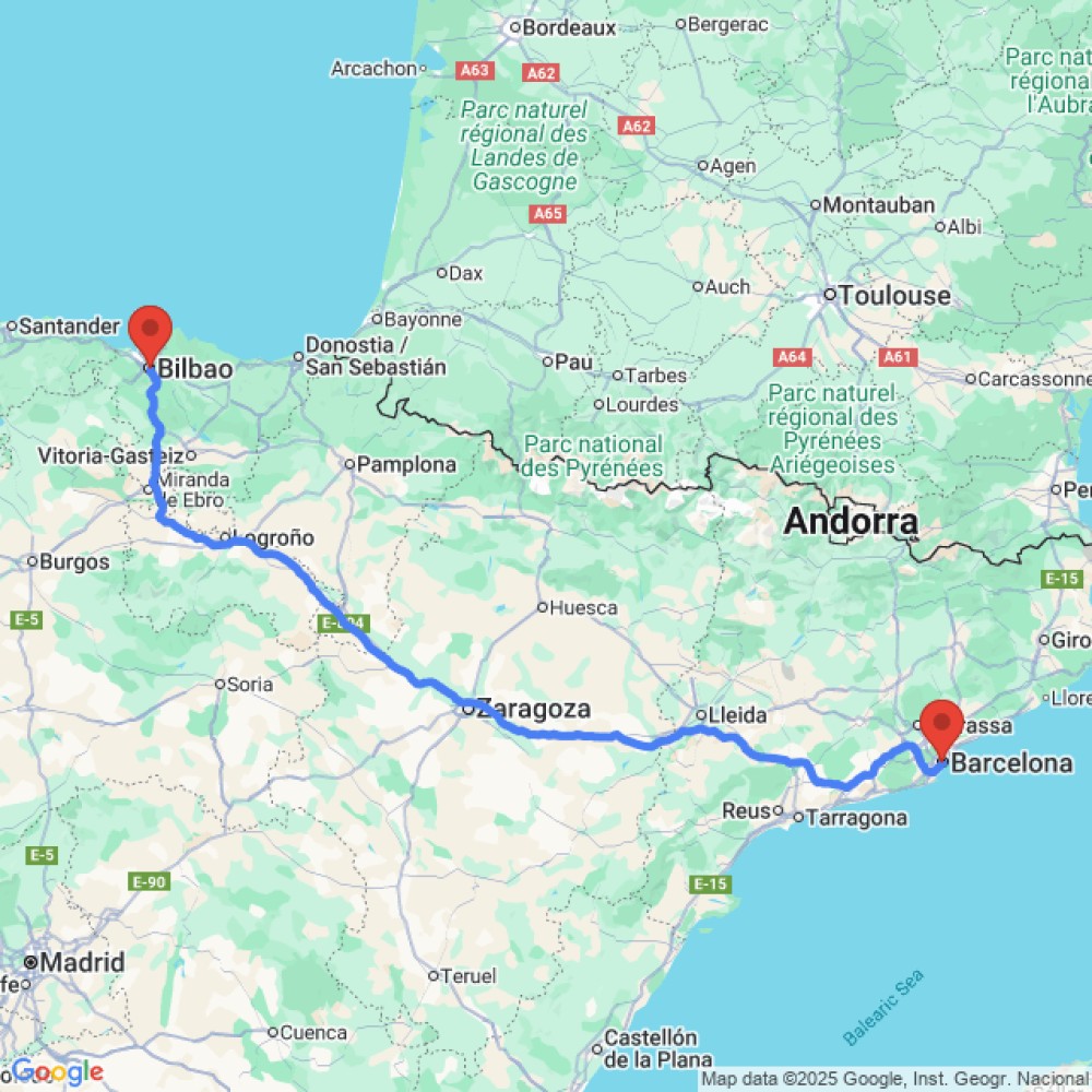 Trip between Bilbao and Barcelona