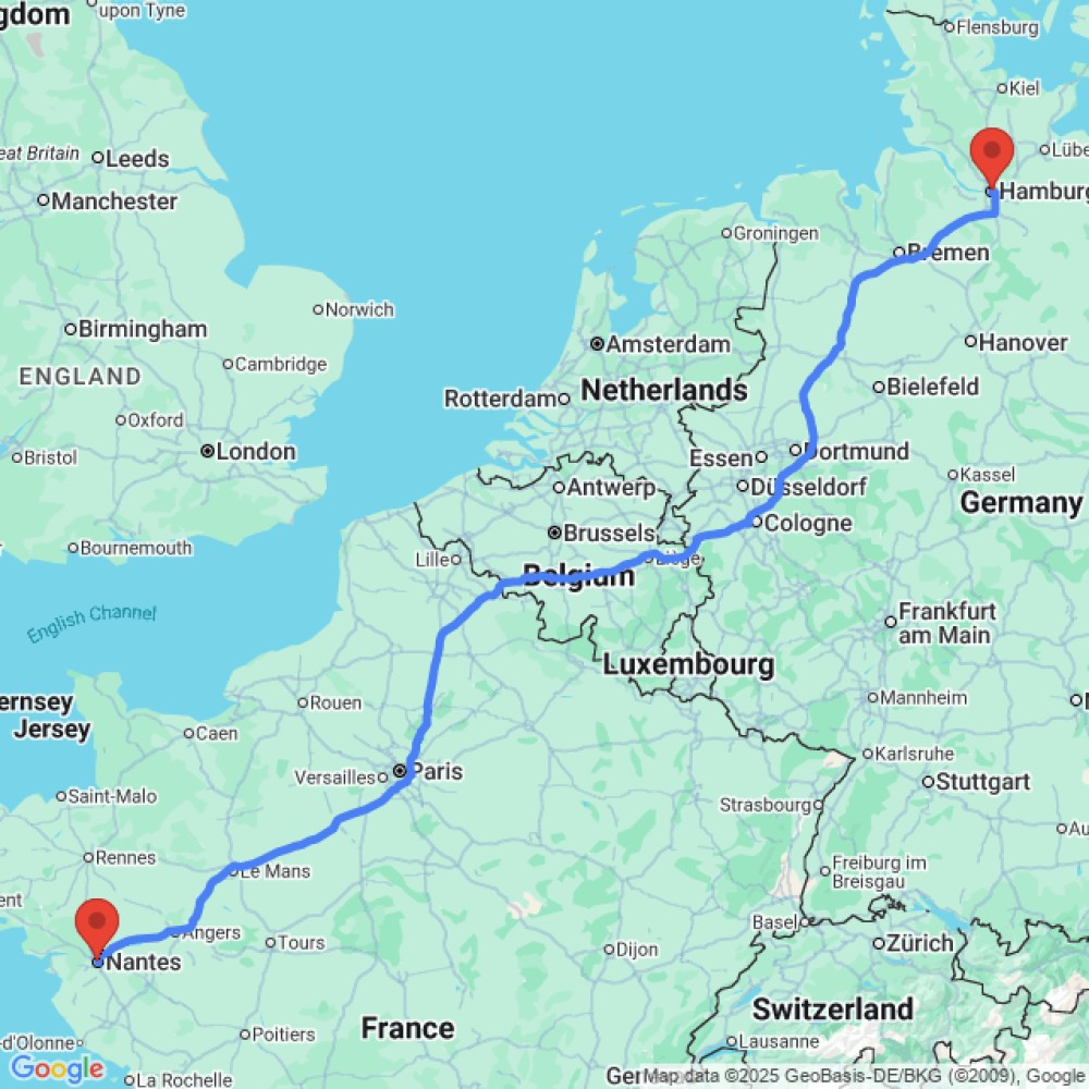 Trip between Nantes and Hamburg