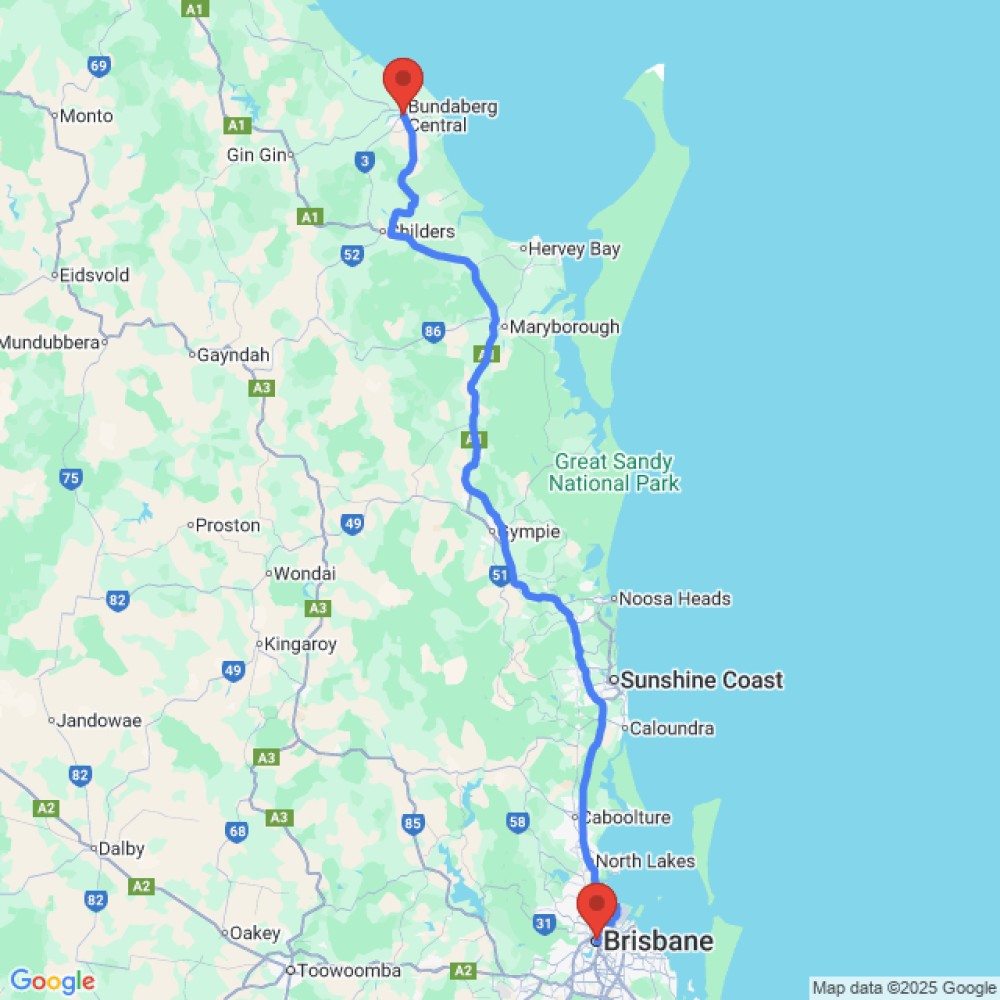 Trip between Brisbane and Bundaberg