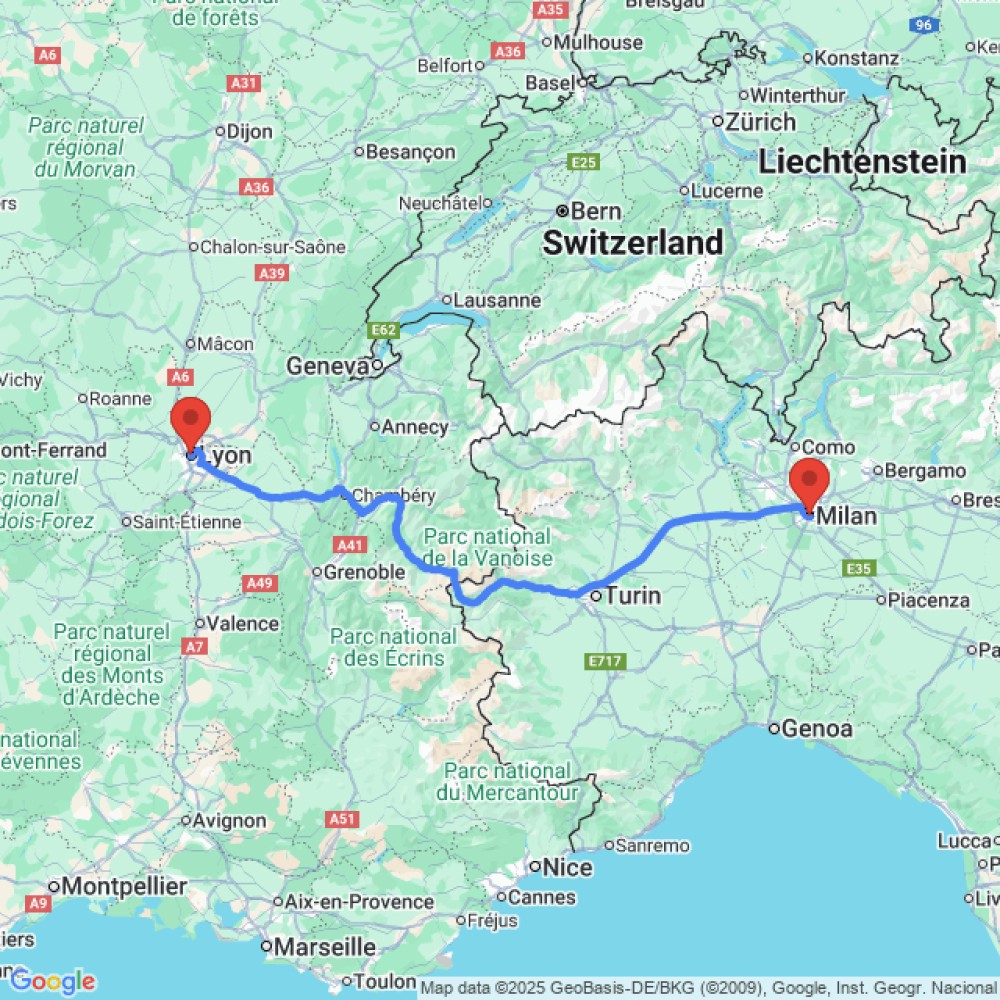 Trip between Milan and Lyon