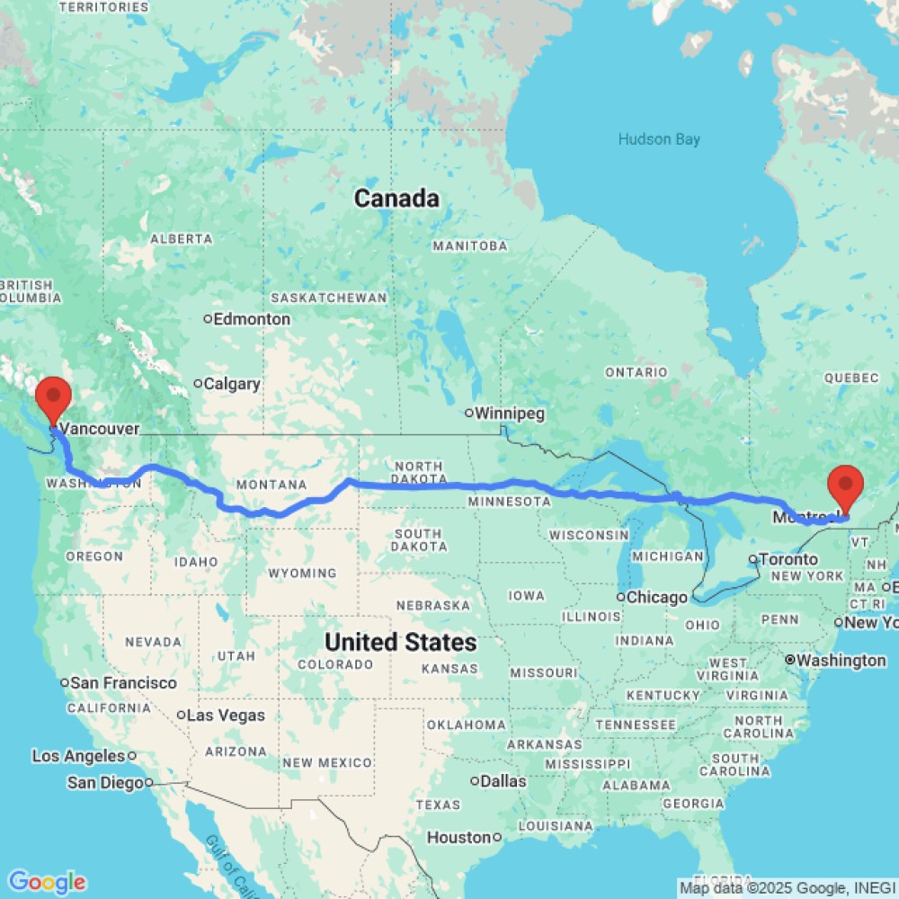 Trip between Montreal and Vancouver