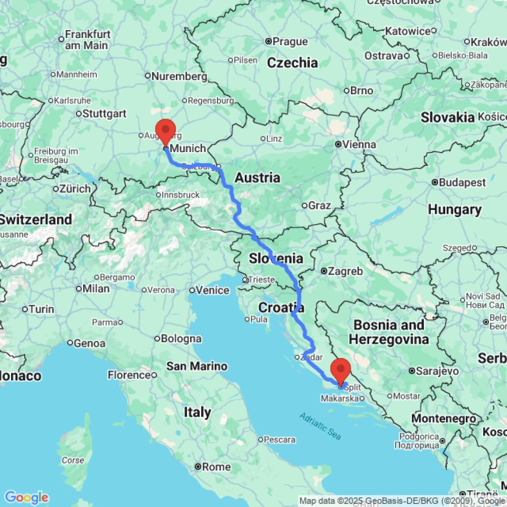 Trip between Split and Munich