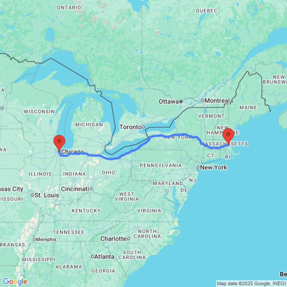 Trip between Chicago and Boston