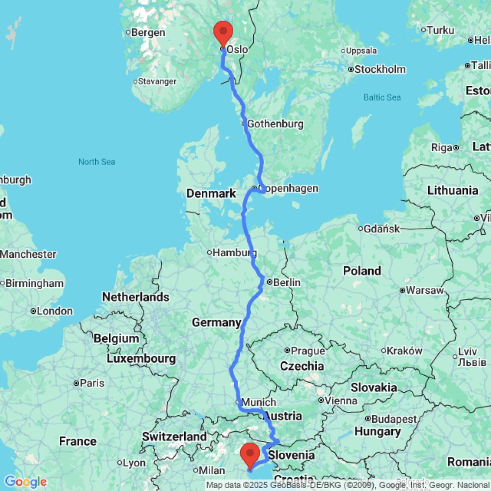 Trip between Venice and Oslo