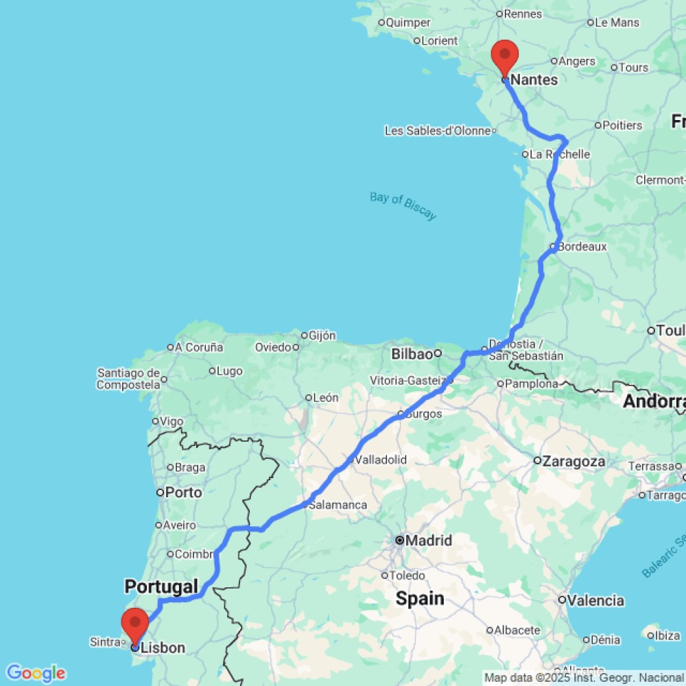 Trip between Nantes and Lisbon