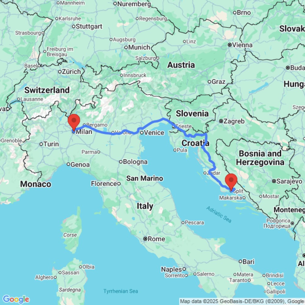 Trip between Split and Milan