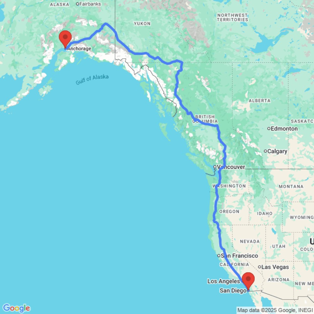 Trip between San Diego and Anchorage
