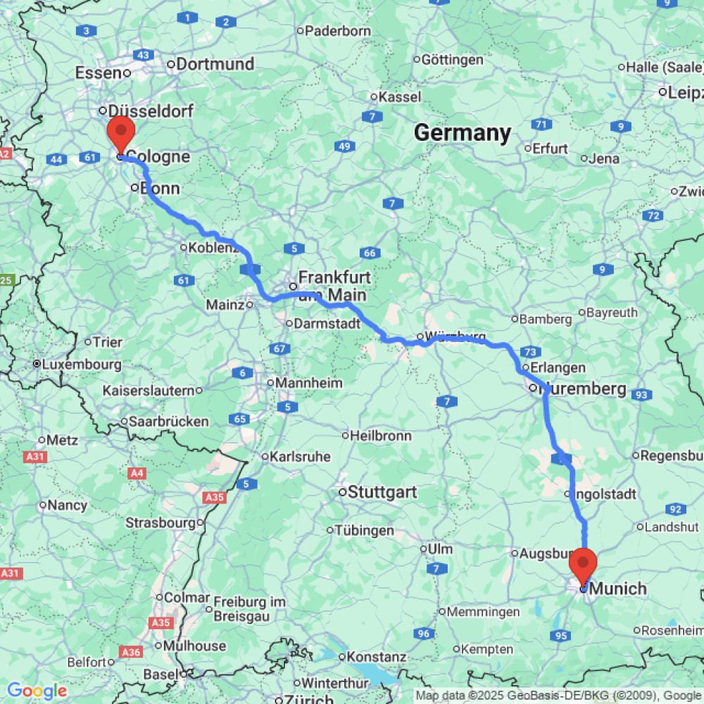 Trip between Munich and Cologne