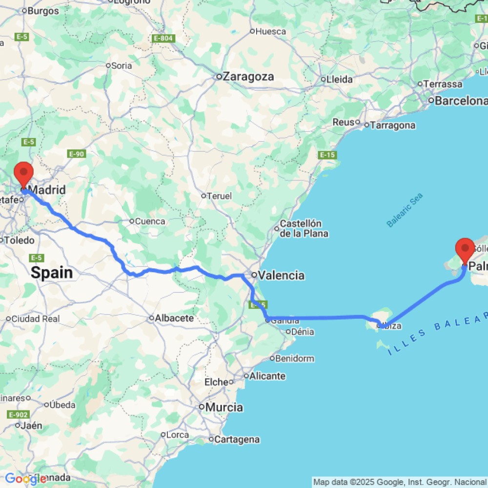 Trip between Madrid and Palma