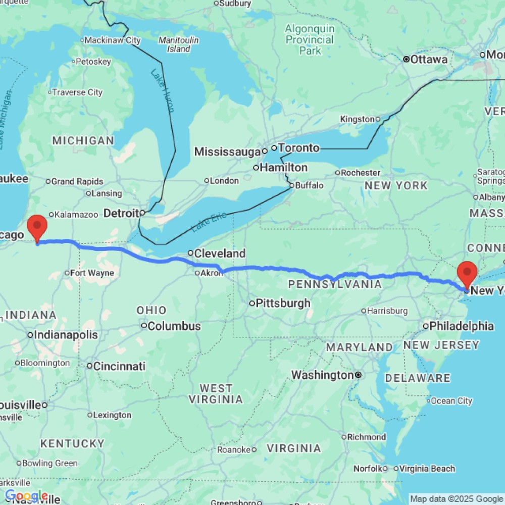 Trip between Elkhart and New York