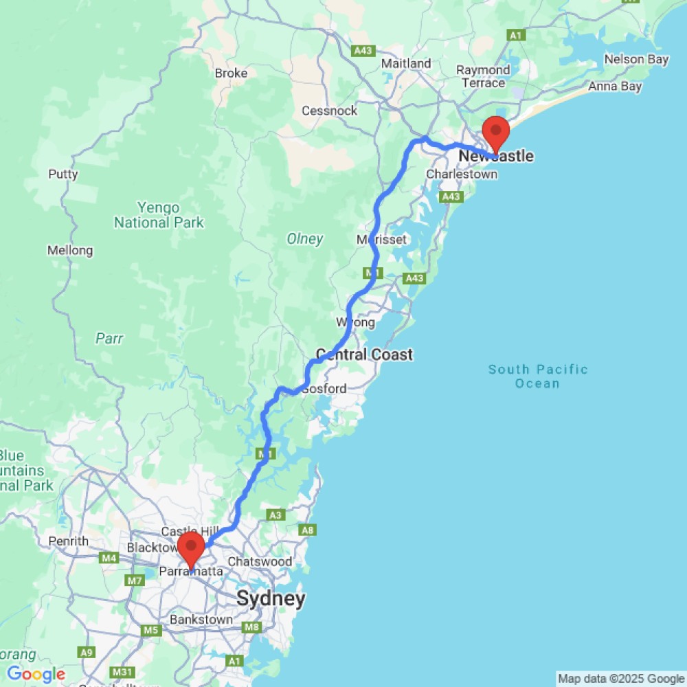 Trip between Newcastle and Parramatta