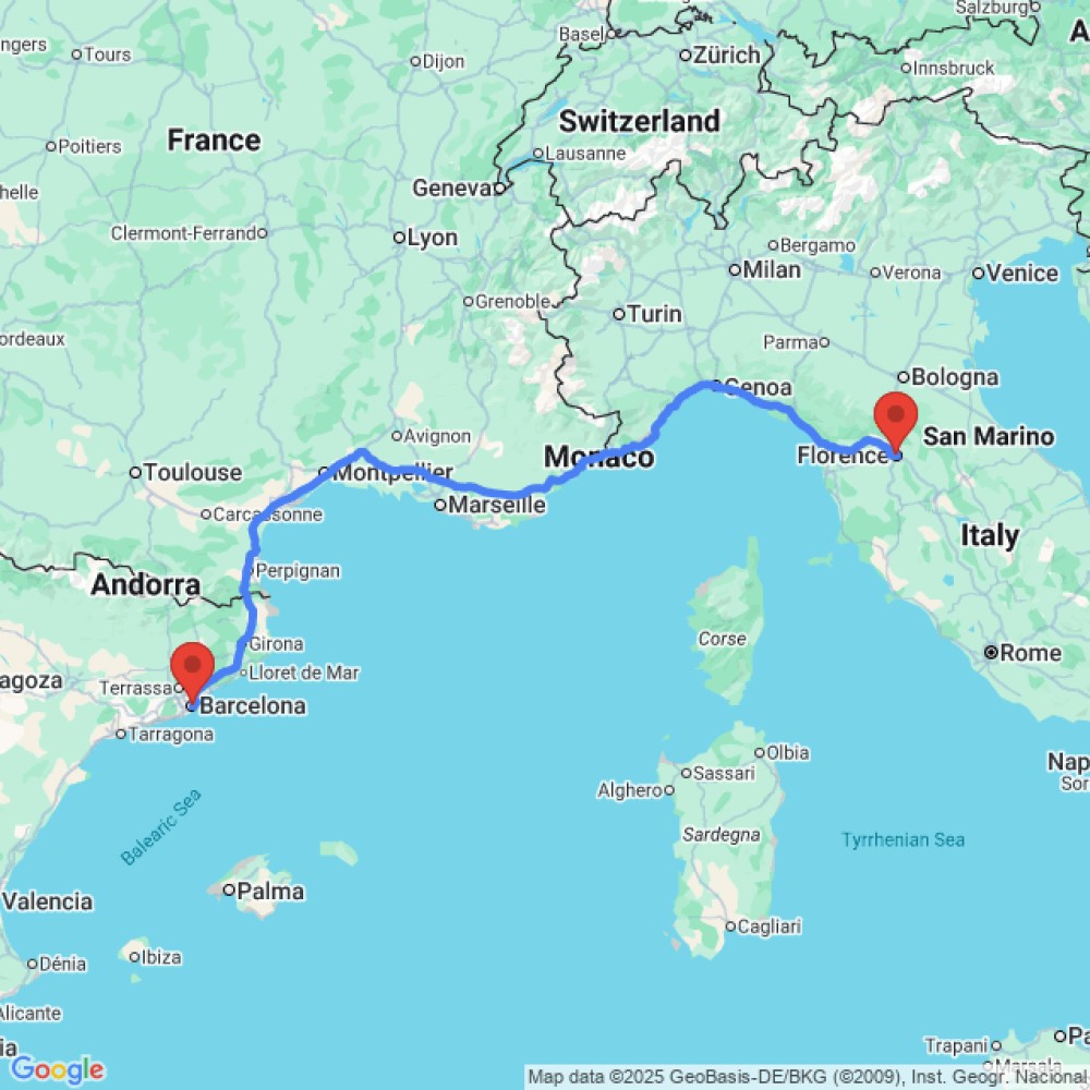 Trip between Florence and Barcelona