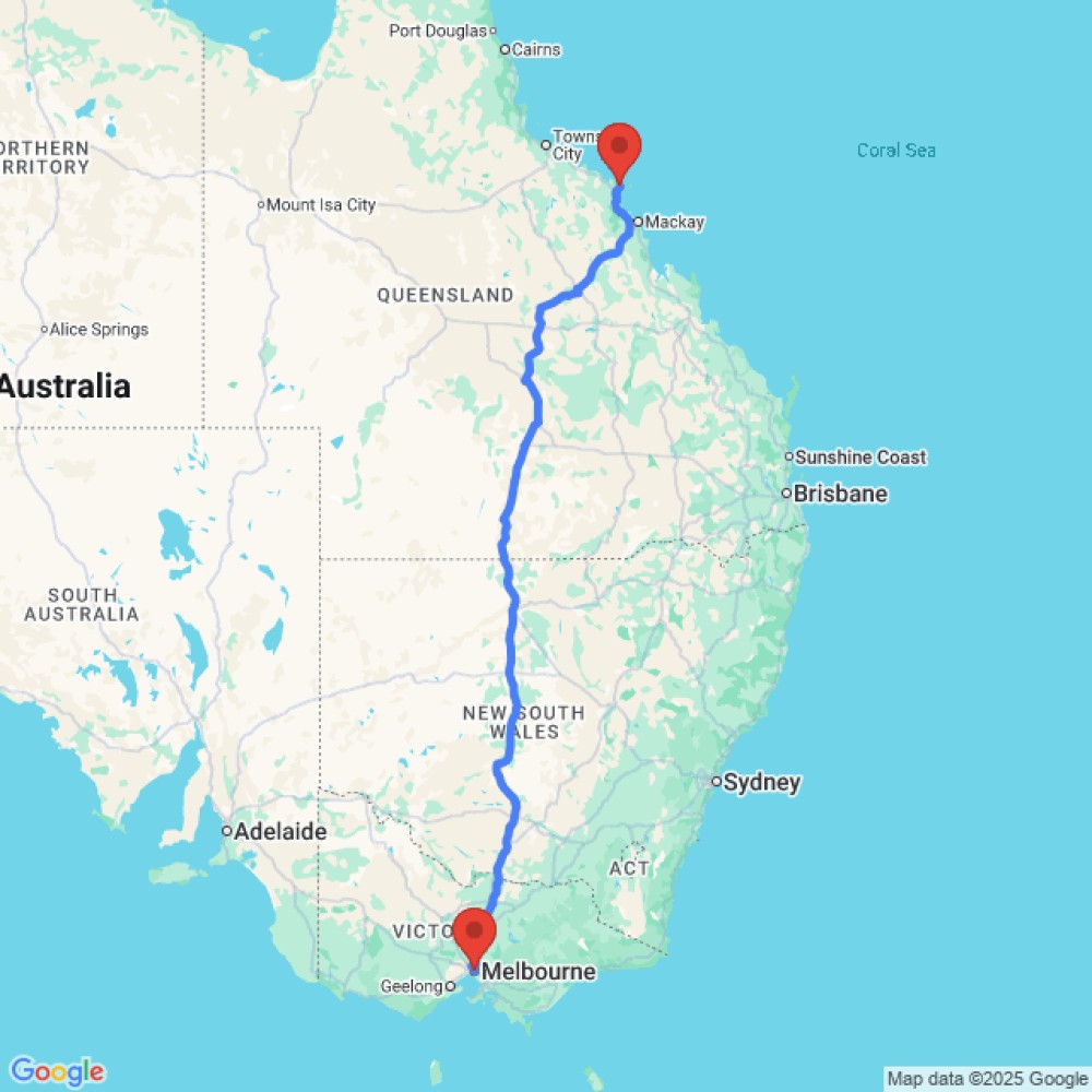 Trip between Airlie Beach and Melbourne